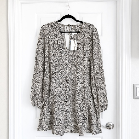 a new day Dresses & Skirts - A New Day Leopard Print Tiered Babydoll Short Dress Long Sleeve 1X-3X